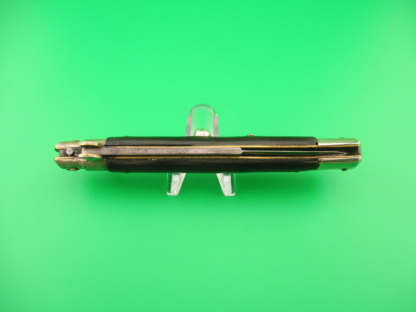 Sterile 28cm Italian picklock 1950s vintage black horn automatic knife unusual locking tab