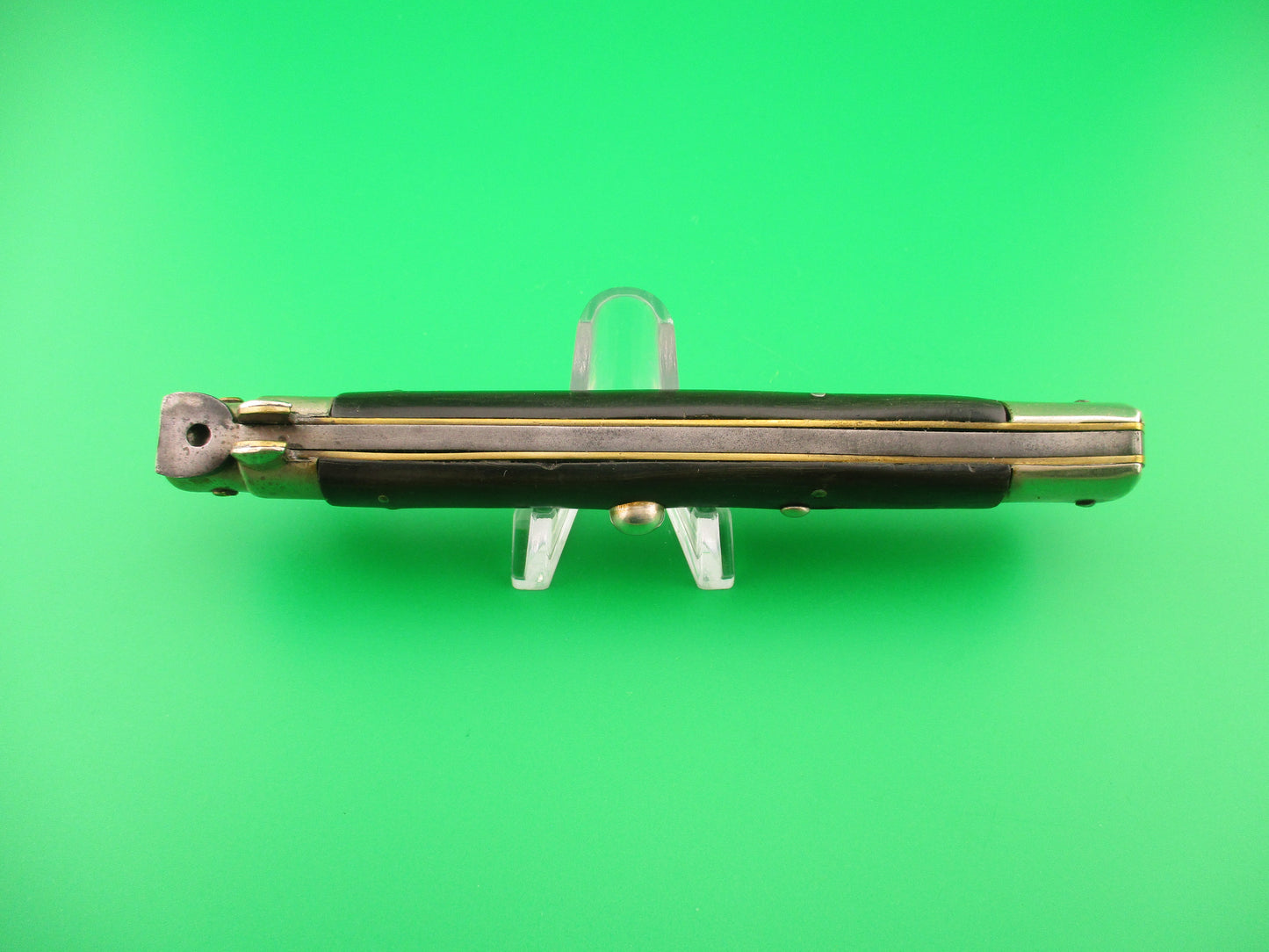 Sterile 28cm Italian picklock 1950s vintage black horn automatic knife unusual locking tab