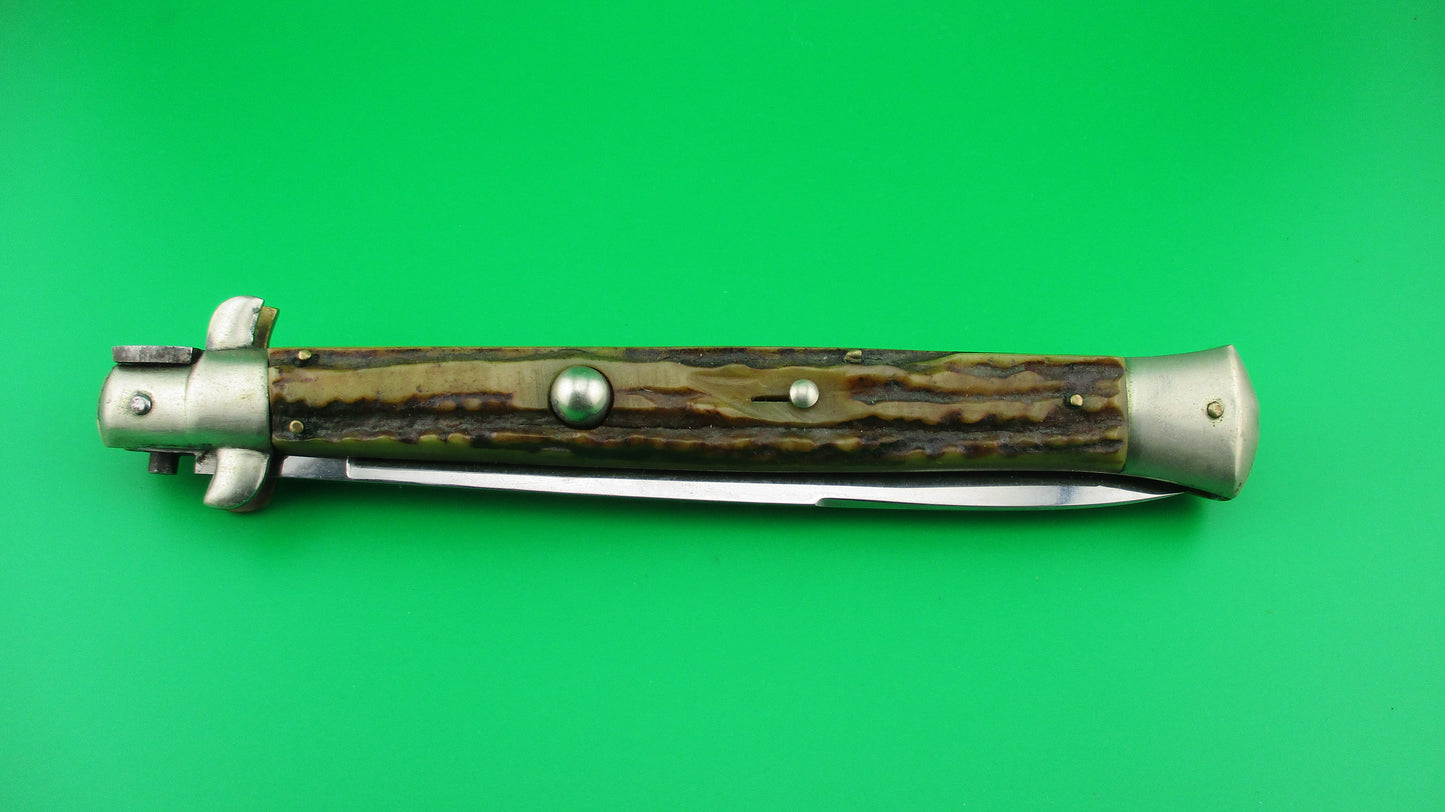 Rostfrei 7 Italian 33cm Stag Transitional Stiletto Switchblade knife 5mm backspring