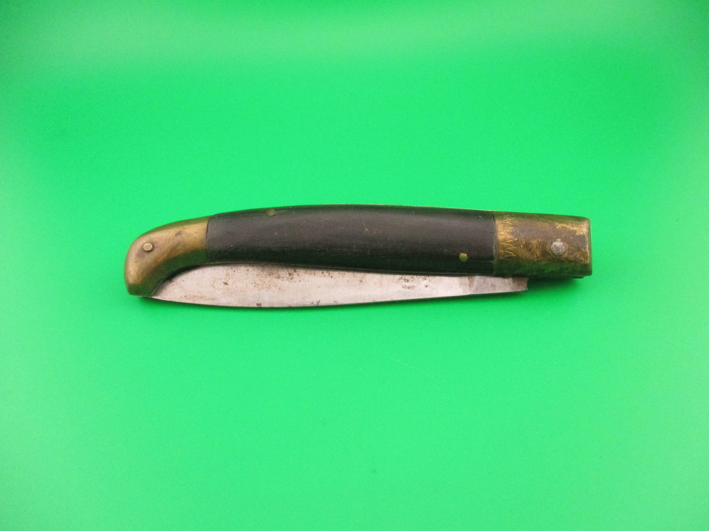 Old 24cm Italian Pattada Wood Brass Birds head vintage automatic knife