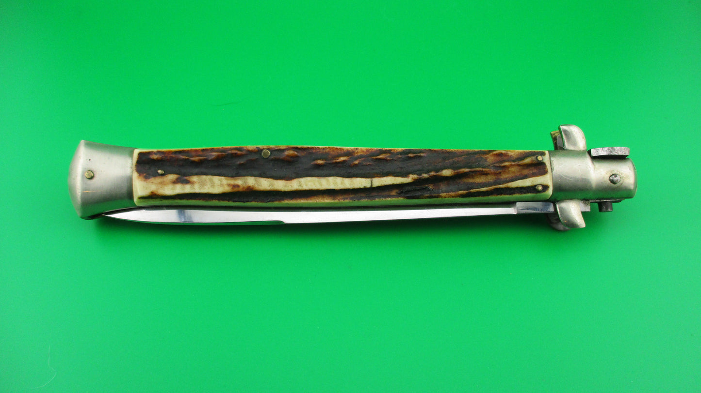 Rostfrei 7 Italian 33cm Stag Transitional Stiletto Switchblade knife 5mm backspring