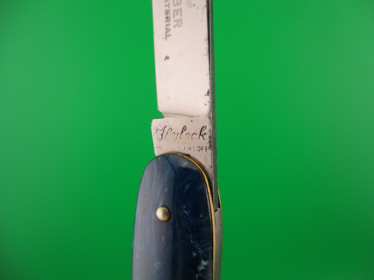 Antique Flylock Letter Opener 1122LO Etched Blue Marble automatic knife 1920s