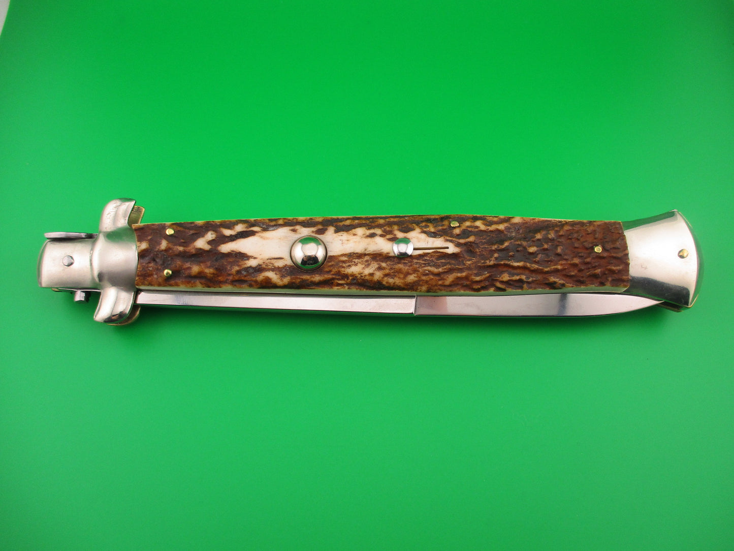 z AGA CAMPOLIN ITALY 44cm Italian Stiletto Stag swivel bolster large automatic knife
