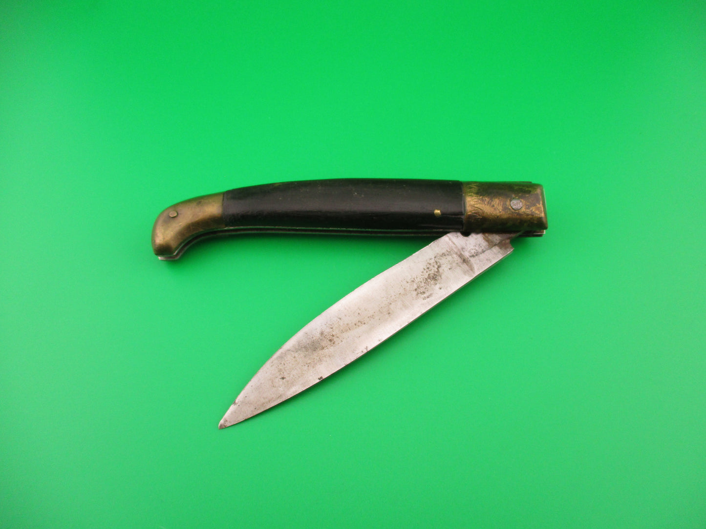 Old 24cm Italian Pattada Wood Brass Birds head vintage automatic knife