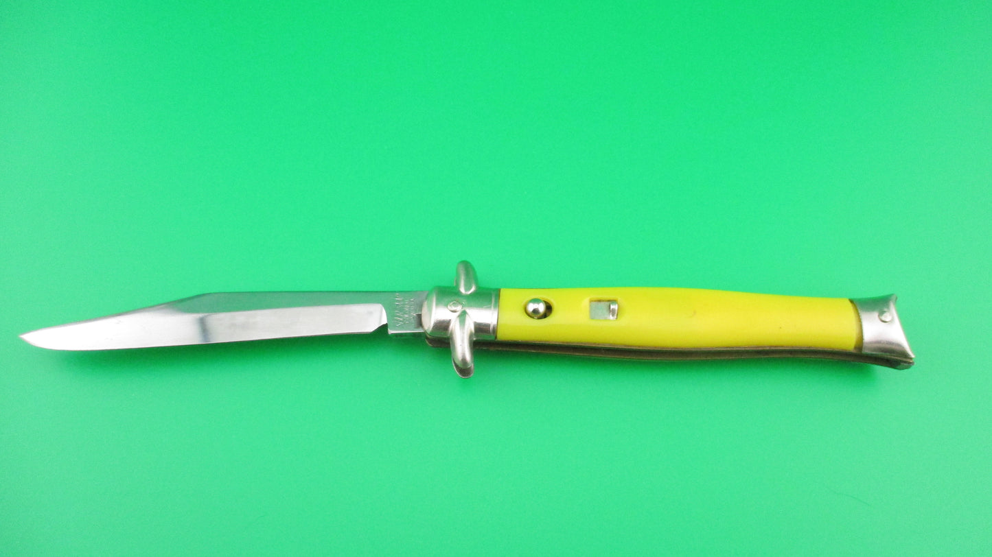 z COLONIAL SHUR SNAP Fishtail Yellow NOS Vintage switchblade bowtie knife