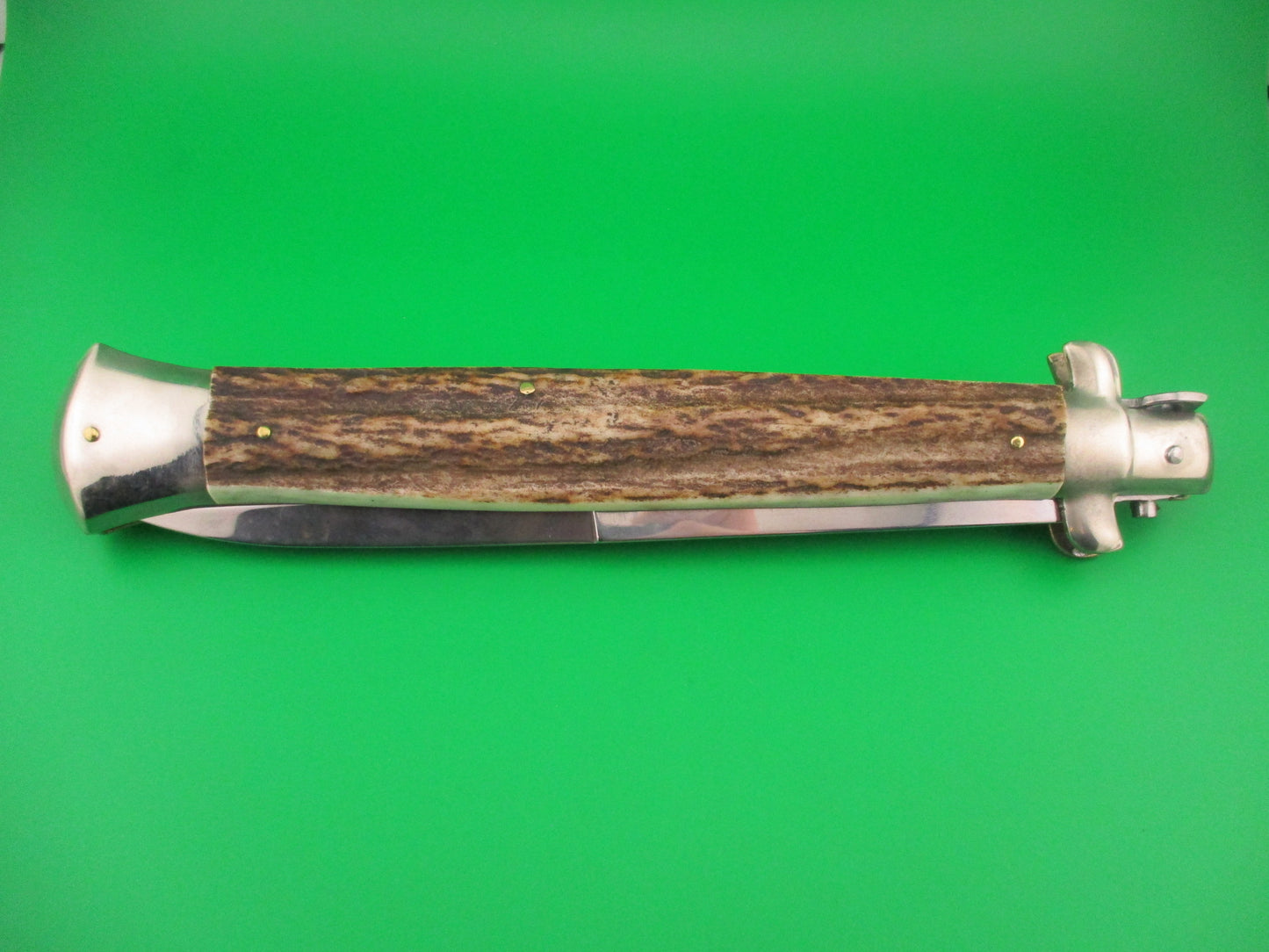 z AGA CAMPOLIN ITALY 44cm Italian Stiletto Stag swivel bolster large automatic knife