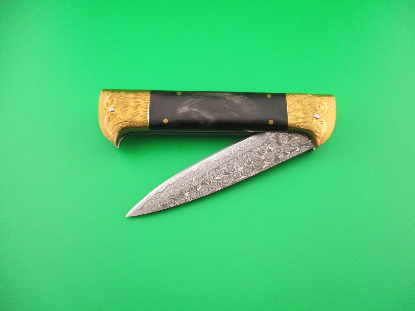 Custom 24cm Custom Damascus Bird Head Backspring release automatic knife