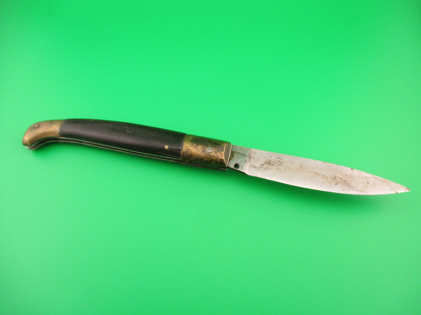 Old 24cm Italian Pattada Wood Brass Birds head vintage automatic knife