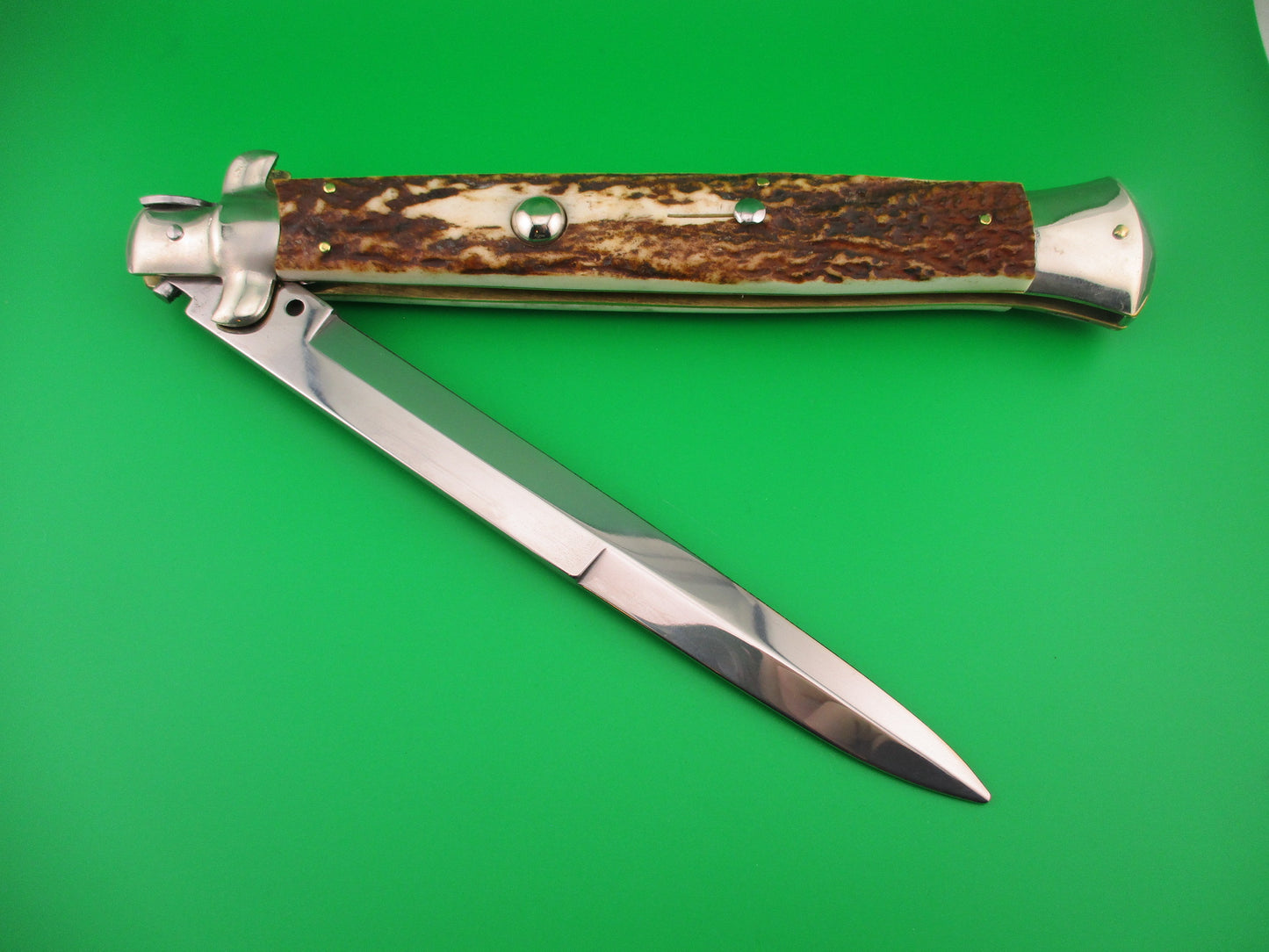 z AGA CAMPOLIN ITALY 44cm Italian Stiletto Stag swivel bolster large automatic knife