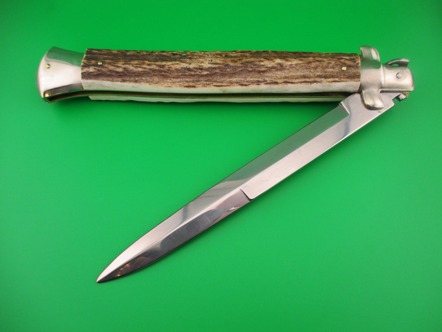 z AGA CAMPOLIN ITALY 44cm Italian Stiletto Stag swivel bolster large automatic knife