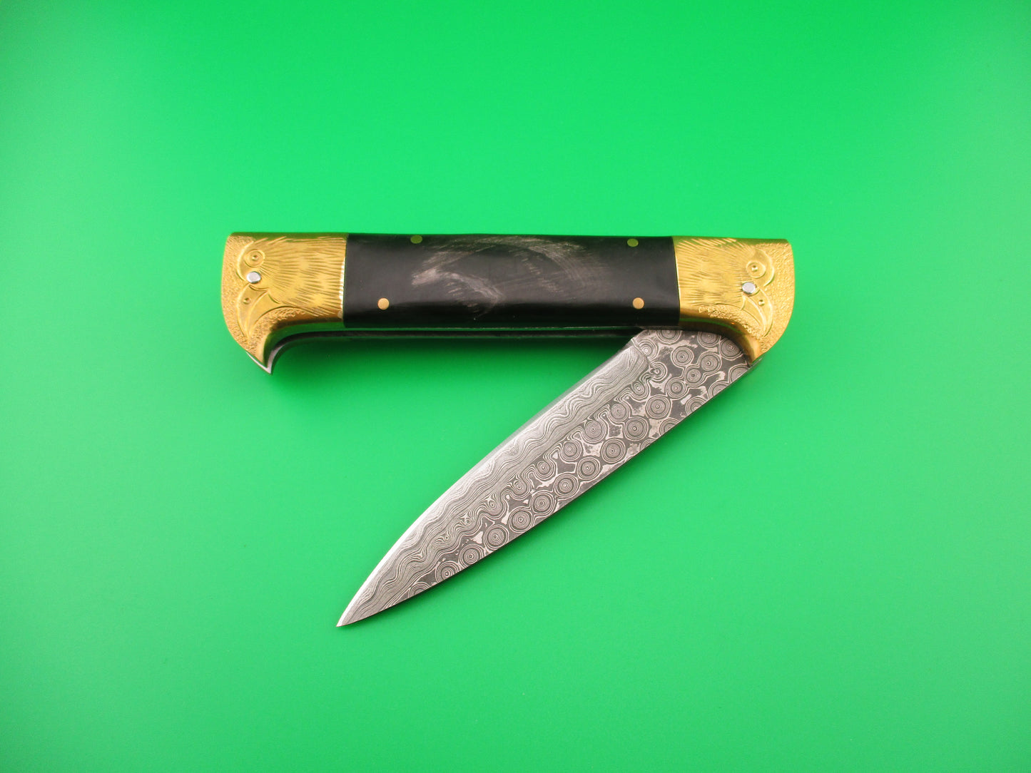 Custom 24cm Custom Damascus Bird Head Backspring release automatic knife