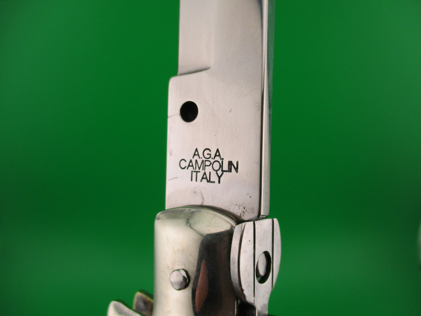 z AGA CAMPOLIN ITALY 44cm Italian Stiletto Stag swivel bolster large automatic knife
