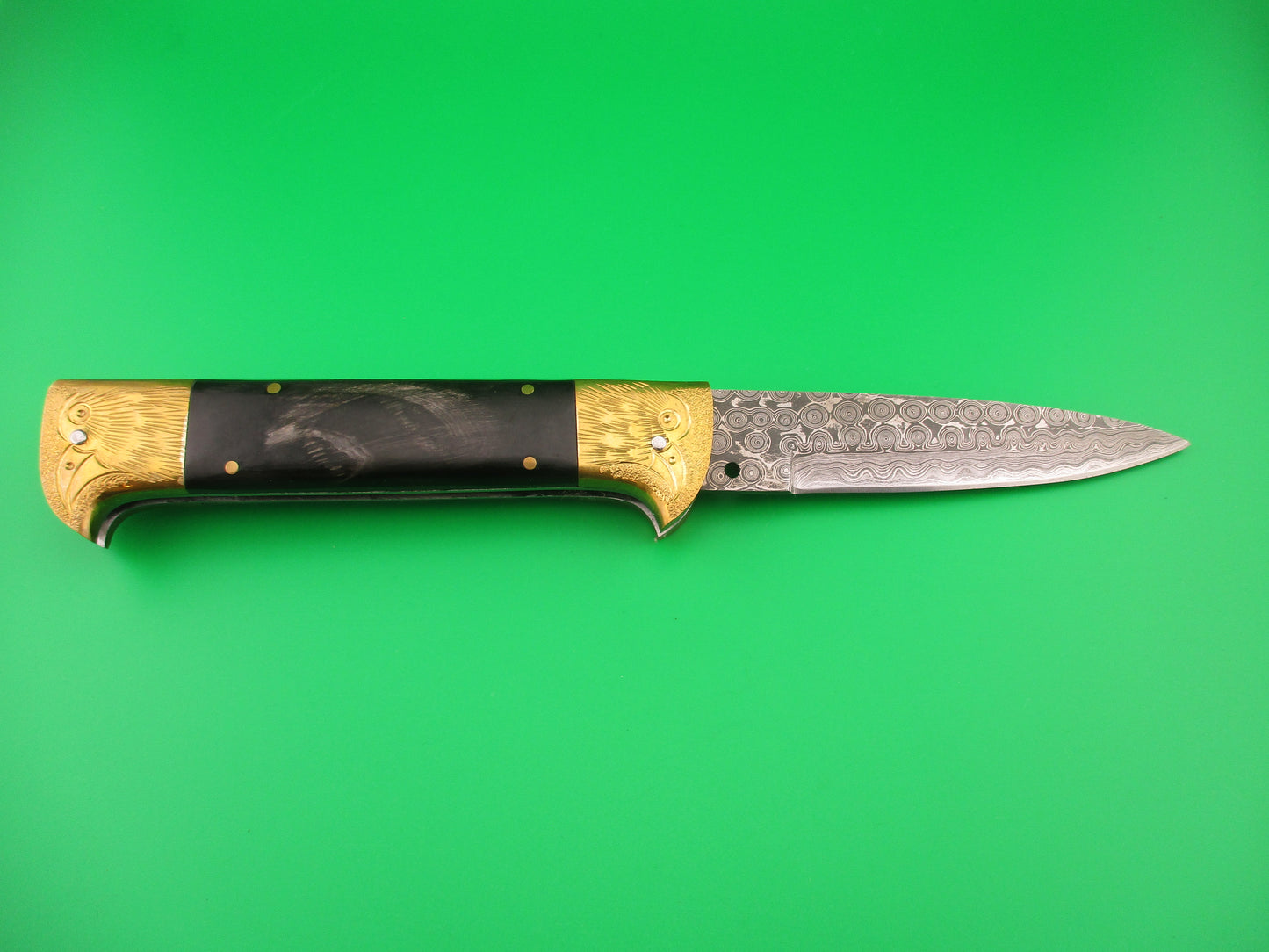 Custom 24cm Custom Damascus Bird Head Backspring release automatic knife