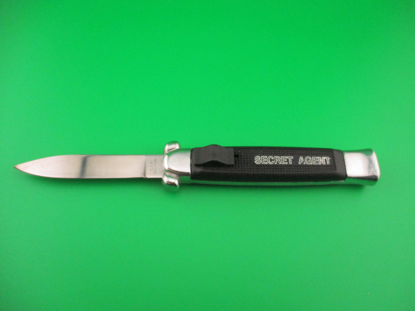 C.J.H. ROSTFREI SECRET AGENT 20cm Out the Front OTF DA automatic knife black NIB box
