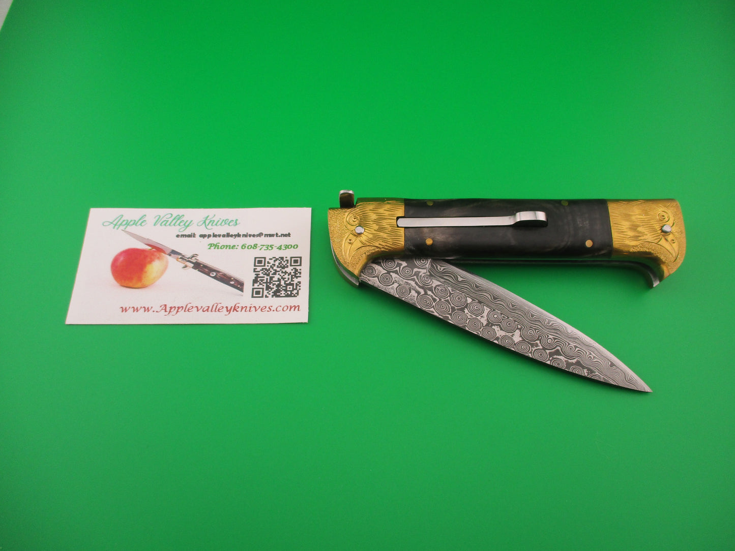 Custom 24cm Custom Damascus Bird Head Backspring release automatic knife