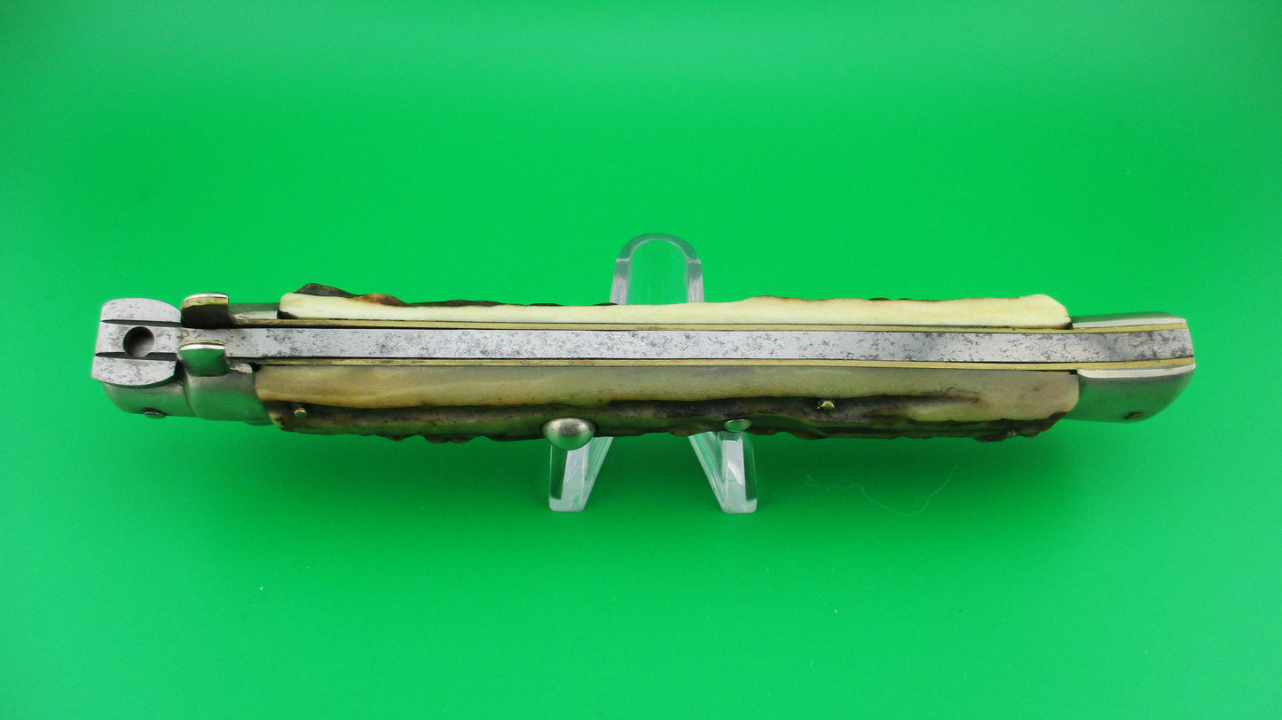 Rostfrei 7 Italian 33cm Stag Transitional Stiletto Switchblade knife 5mm backspring