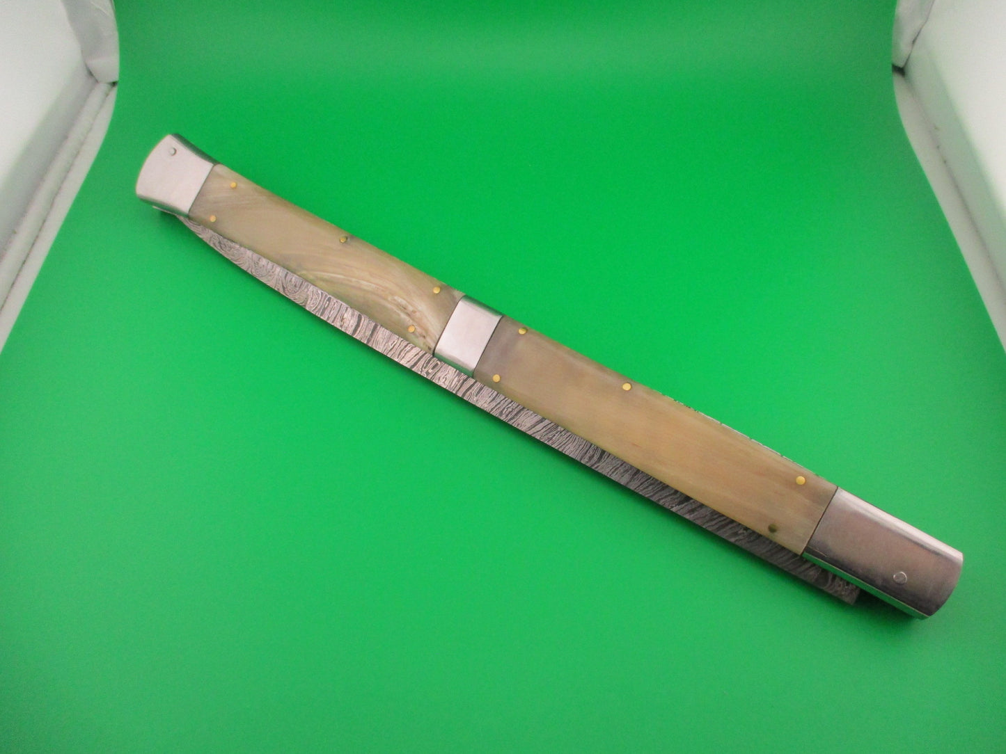 Large Custom 61cm (24 inch) Italian Prioletta HUGE Damascus & Horn Automatic knife Samir Ahmad