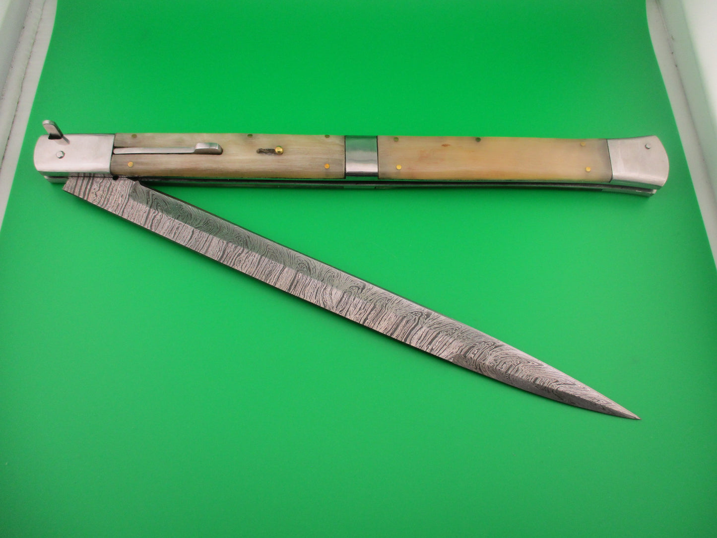 Large Custom 61cm (24 inch) Italian Prioletta HUGE Damascus & Horn Automatic knife Samir Ahmad