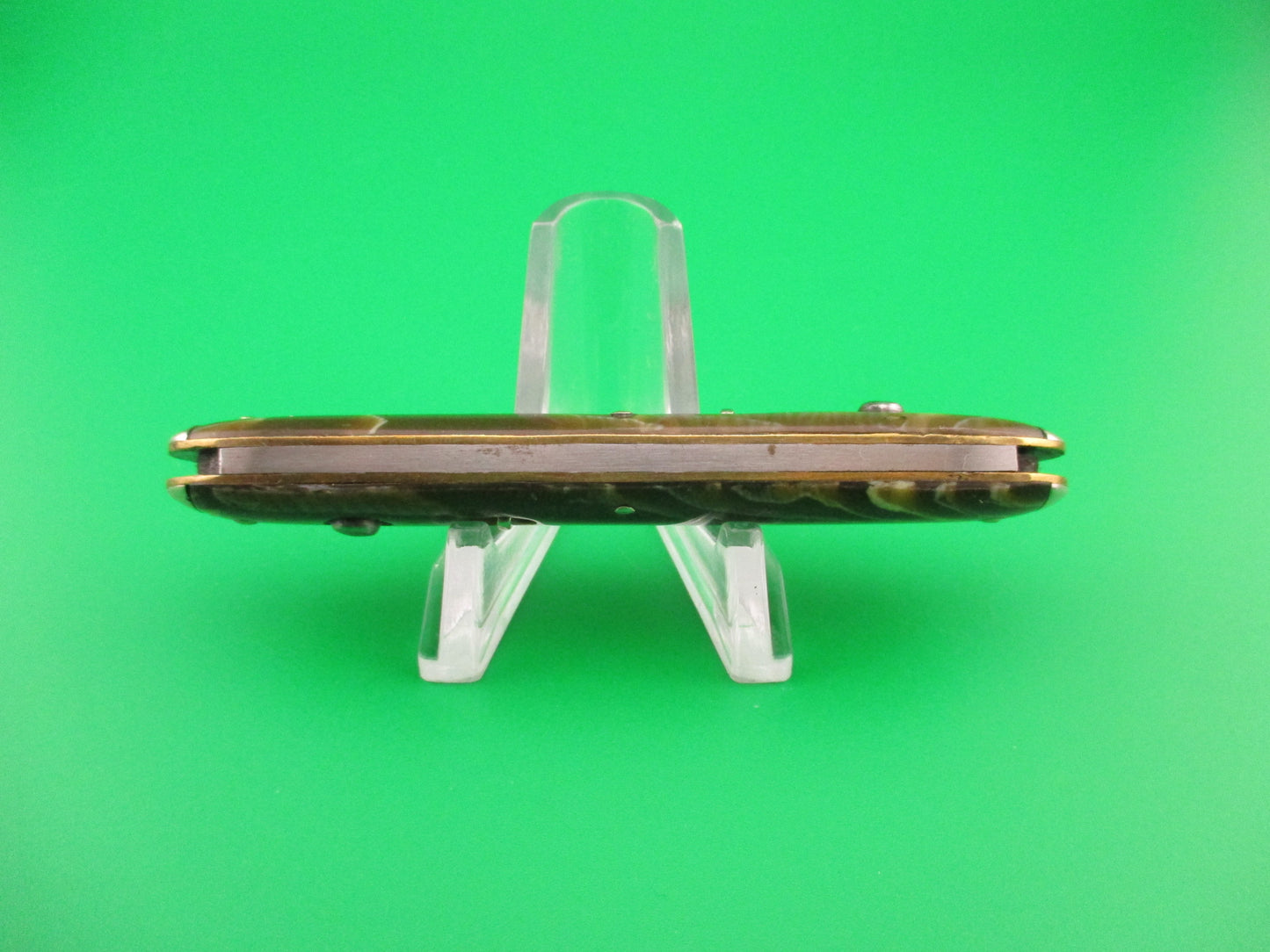 SHAPLEIGH HDW CO Medium double Caramel swirl Tip bolster vintage automatic knife