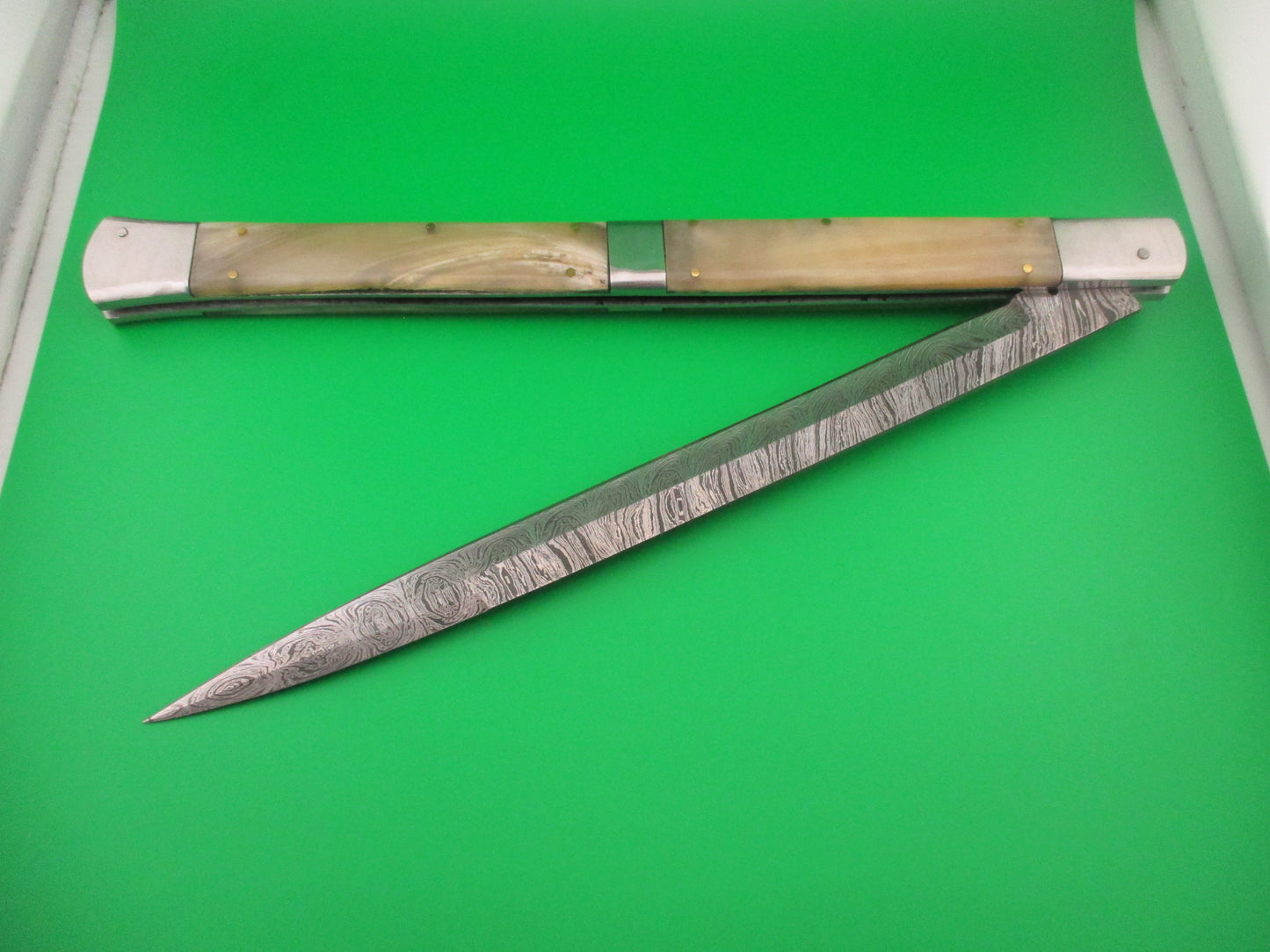 Large Custom 61cm (24 inch) Italian Prioletta HUGE Damascus & Horn Automatic knife Samir Ahmad