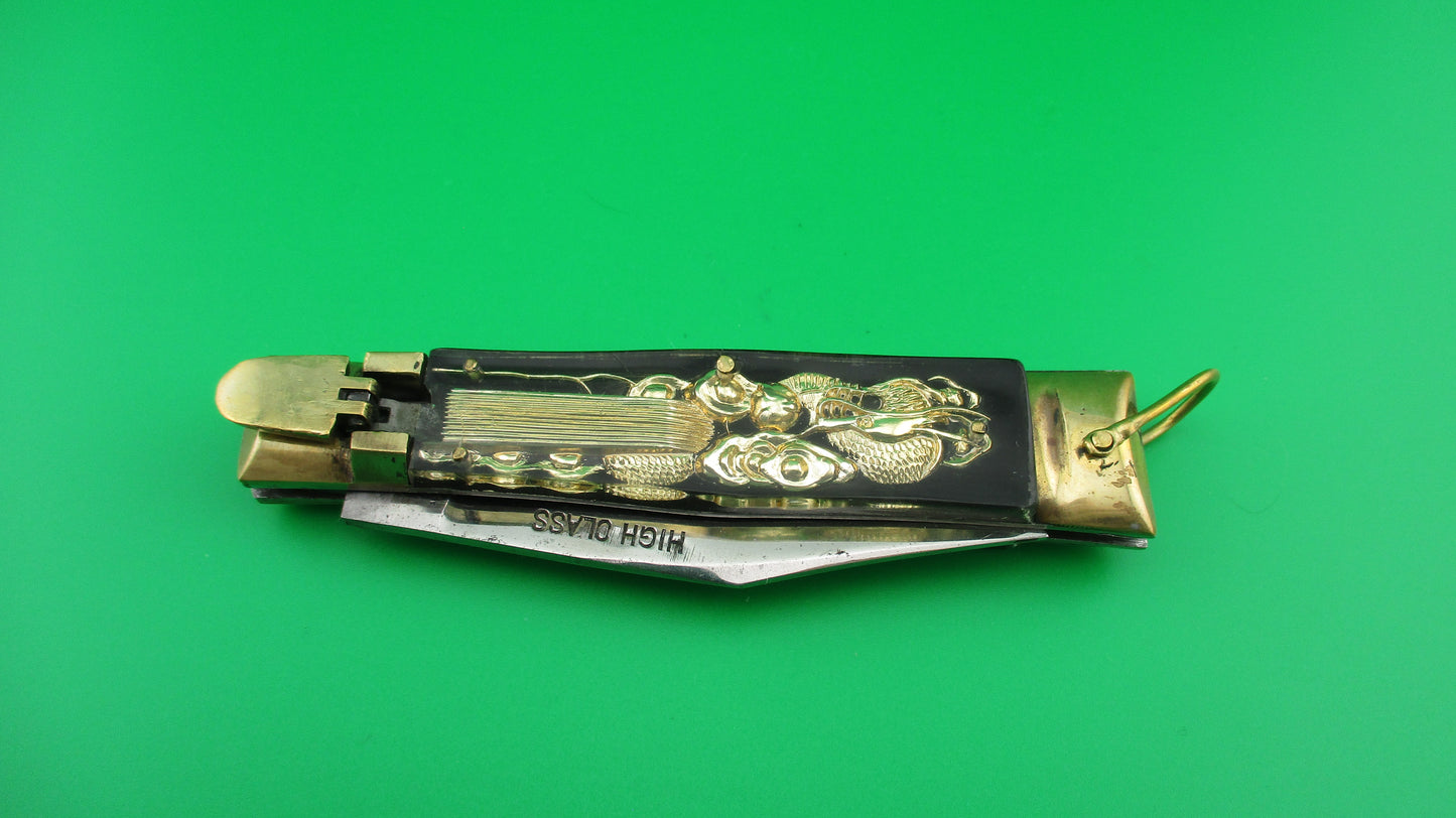 HIGH CLASS Bullfighter Dragon 18cm Mexican Black Souvenir lever switchblade knife