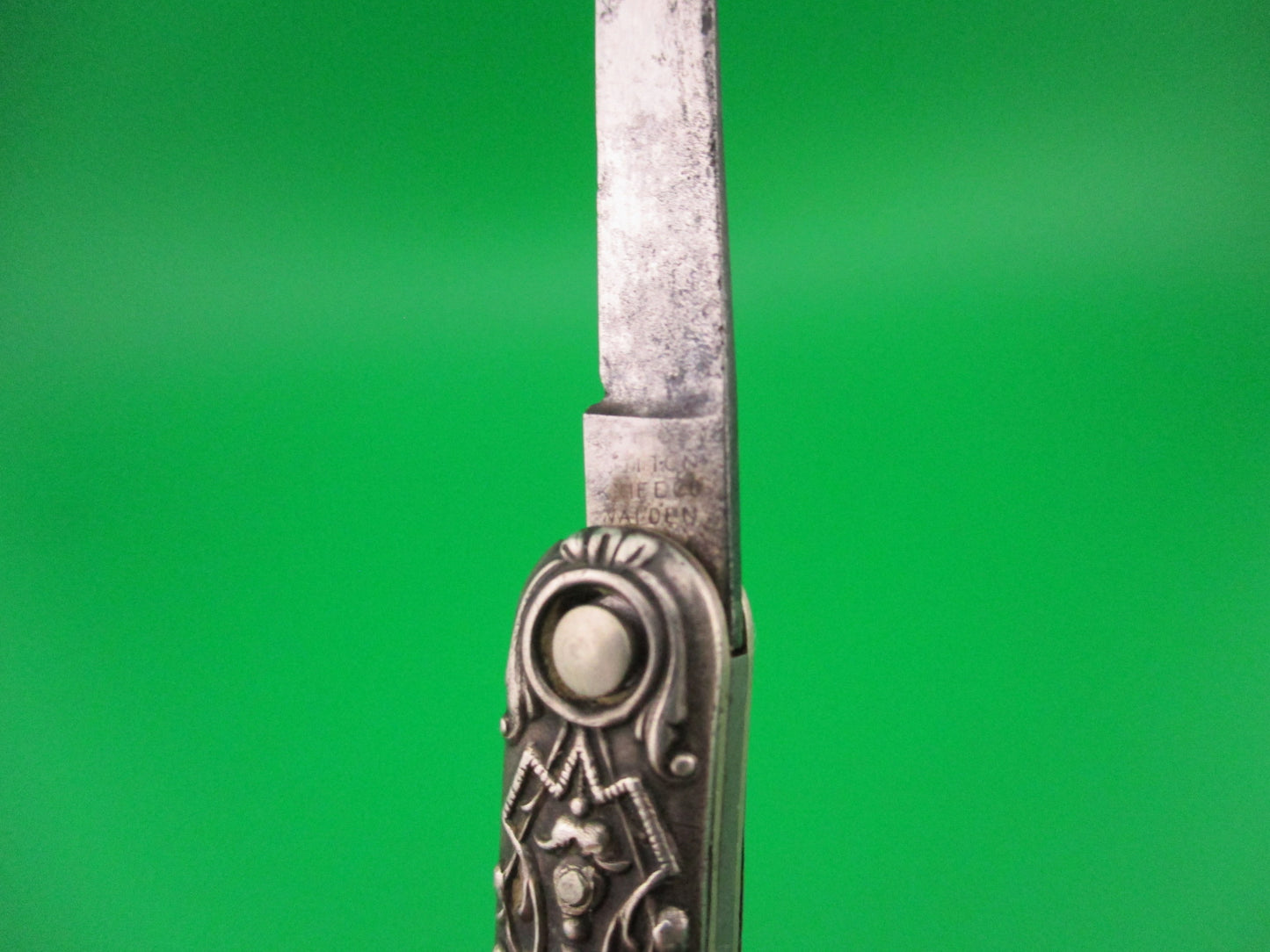 Press Button Knife Co Small Sterling Gothic double automatic knife with File blade