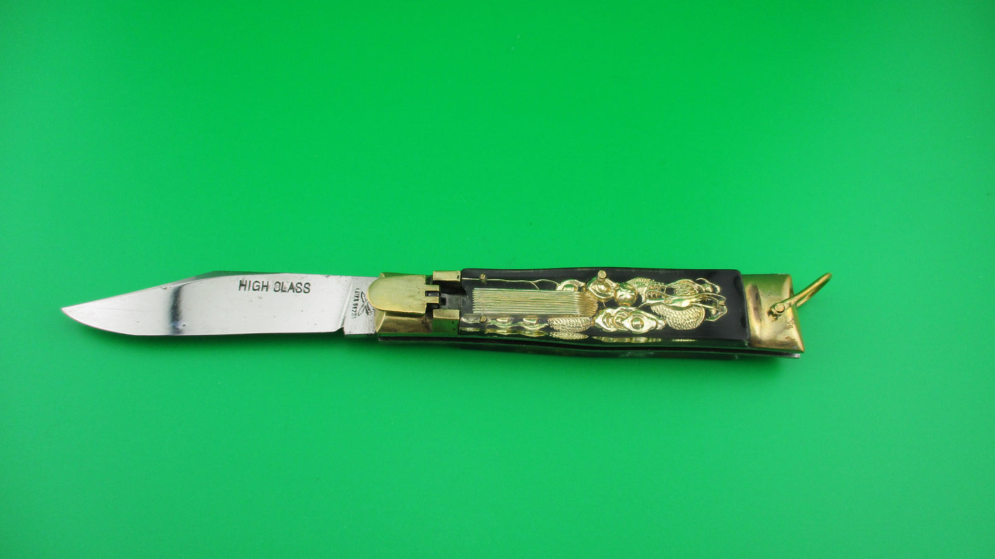 HIGH CLASS Bullfighter Dragon 18cm Mexican Black Souvenir lever switchblade knife