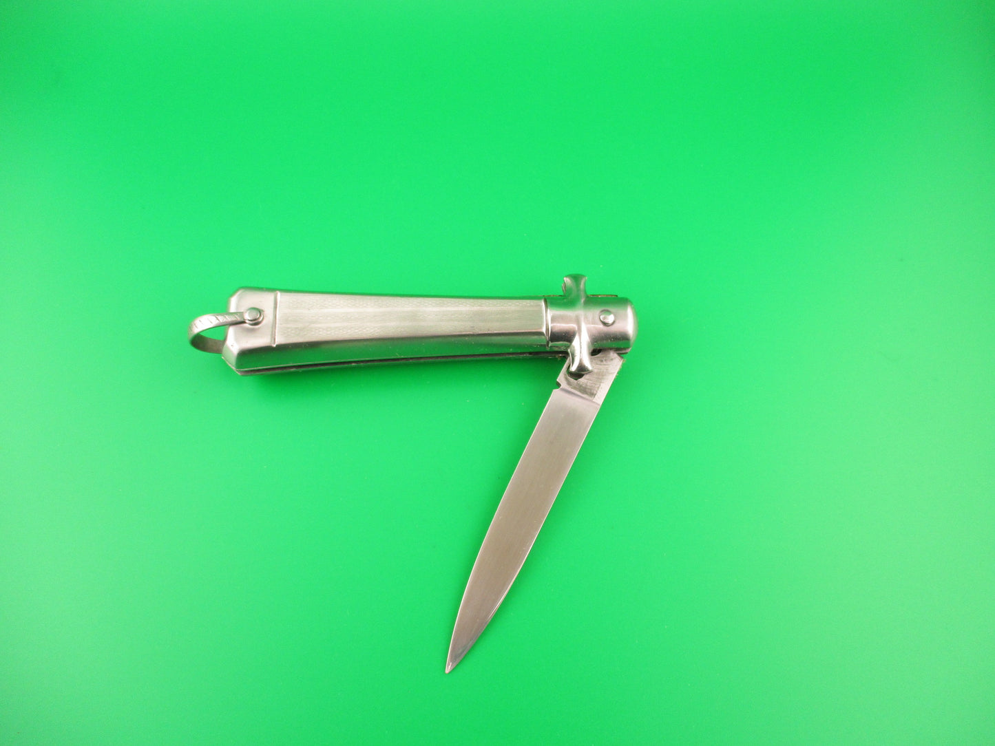BARGEON 19cm French NOS All metal humped rectangle button red dot automatic knife in box