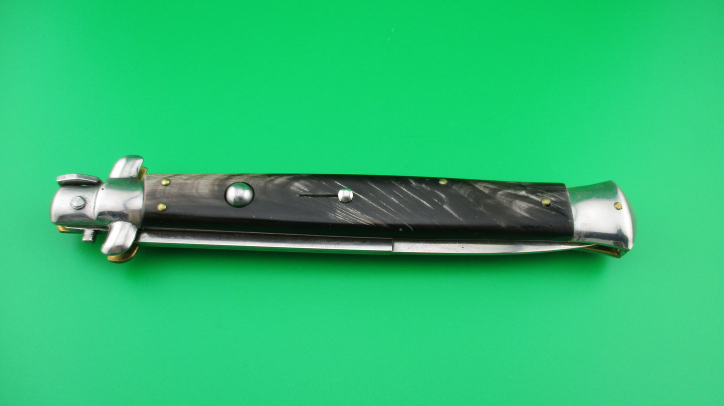 z MADE IN ITALY 33cm Italian Swivel Bolster Stiletto Brown horn switchblade knife