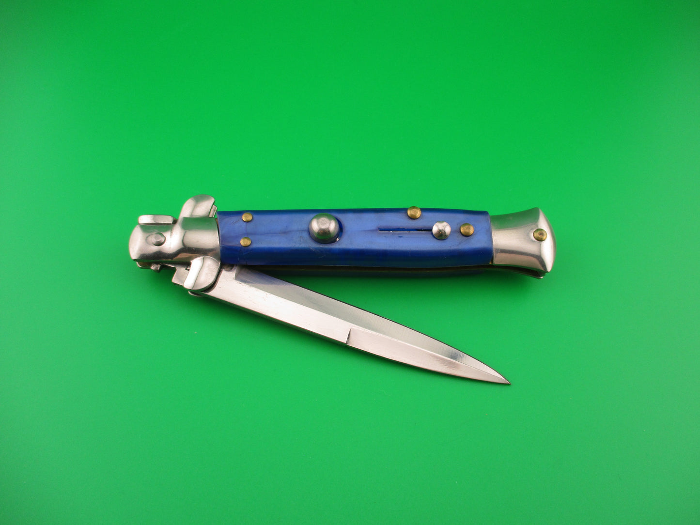 STAINLESS ITALY 22cm Italian Stiletto Blue Pearlex swivel bolster automatic knife