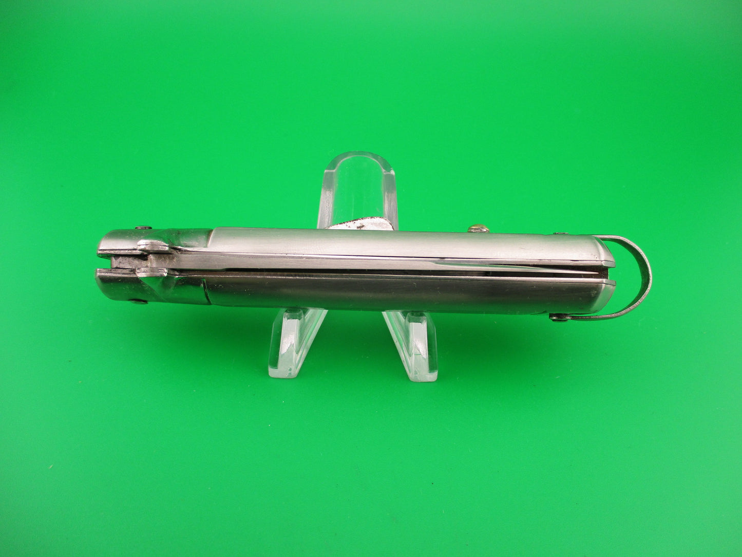 BARGEON 19cm French NOS All metal humped rectangle button red dot automatic knife in box