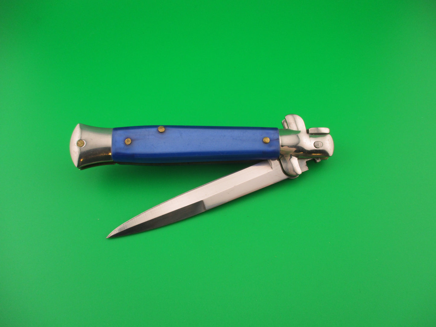 STAINLESS ITALY 22cm Italian Stiletto Blue Pearlex swivel bolster automatic knife