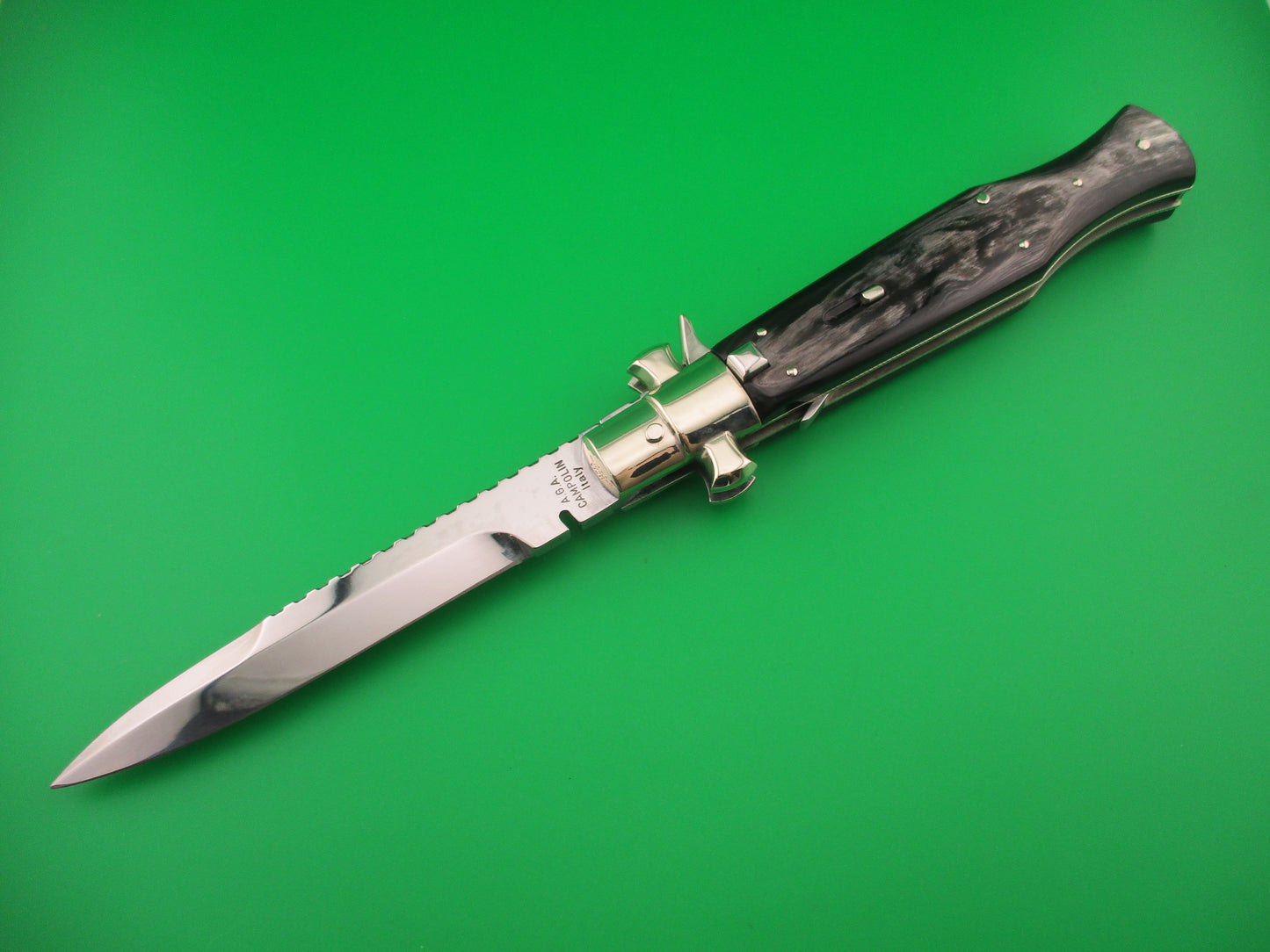 AGA CAMPOLIN ITALY 29cm Italian BLACK WIDOW Fulcrum Wasp Square button automatic knife