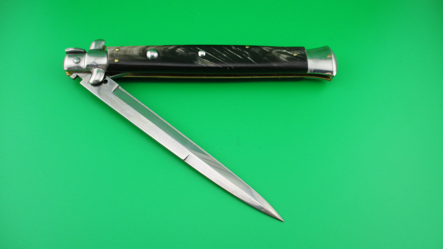 z MADE IN ITALY 33cm Italian Swivel Bolster Stiletto Brown horn switchblade knife