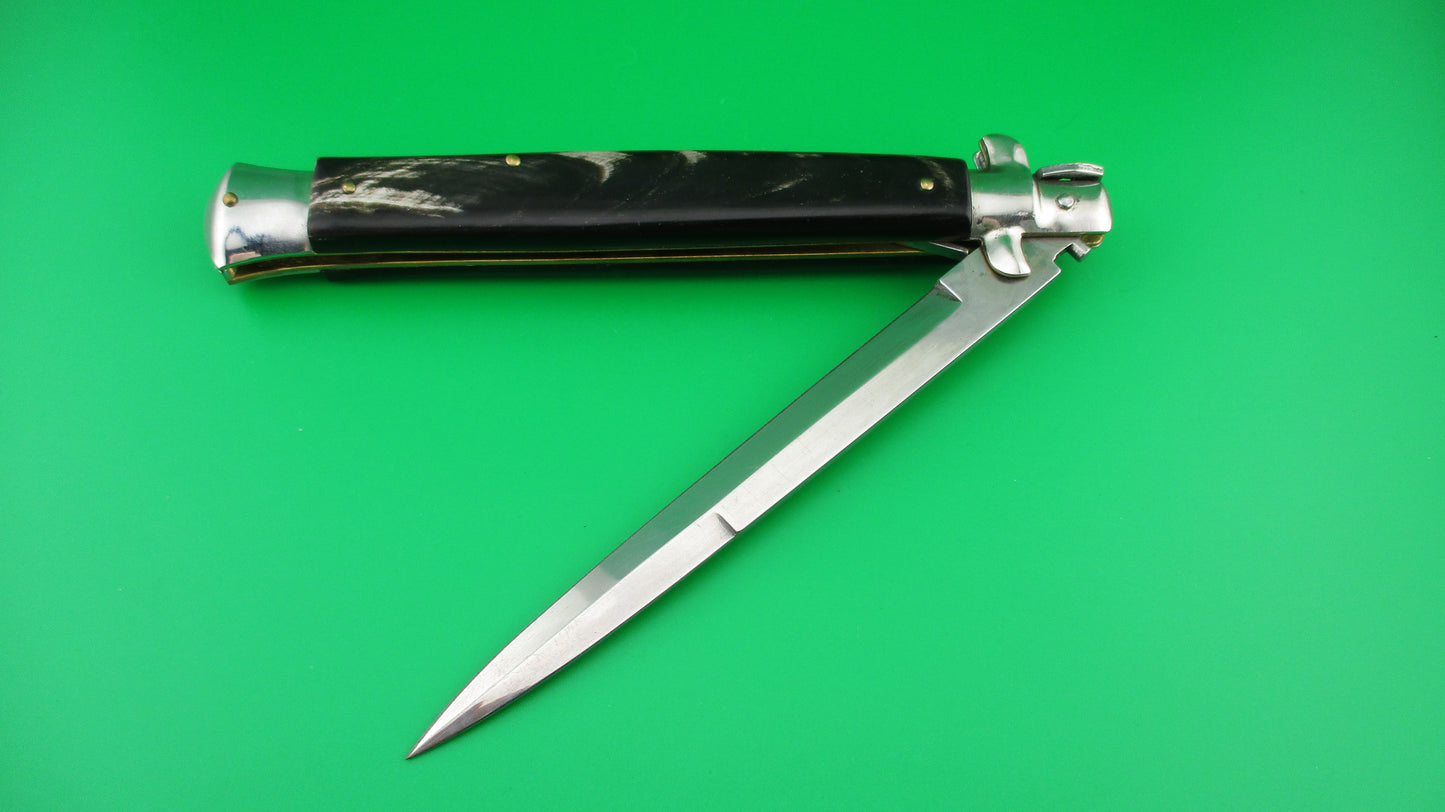 z MADE IN ITALY 33cm Italian Swivel Bolster Stiletto Brown horn switchblade knife