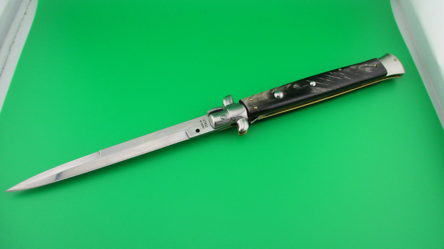 z MADE IN ITALY 33cm Italian Swivel Bolster Stiletto Brown horn switchblade knife