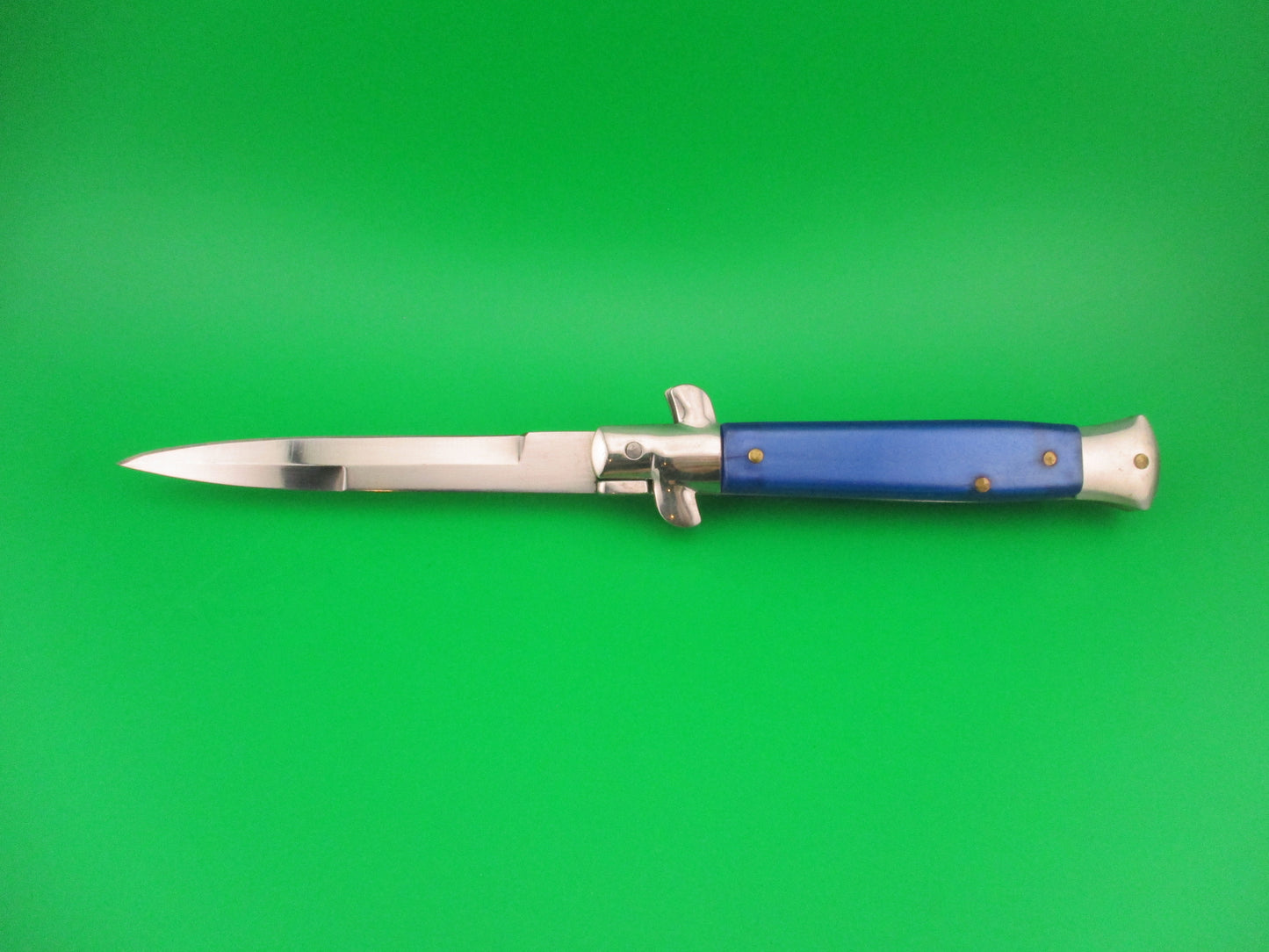 STAINLESS ITALY 22cm Italian Stiletto Blue Pearlex swivel bolster automatic knife