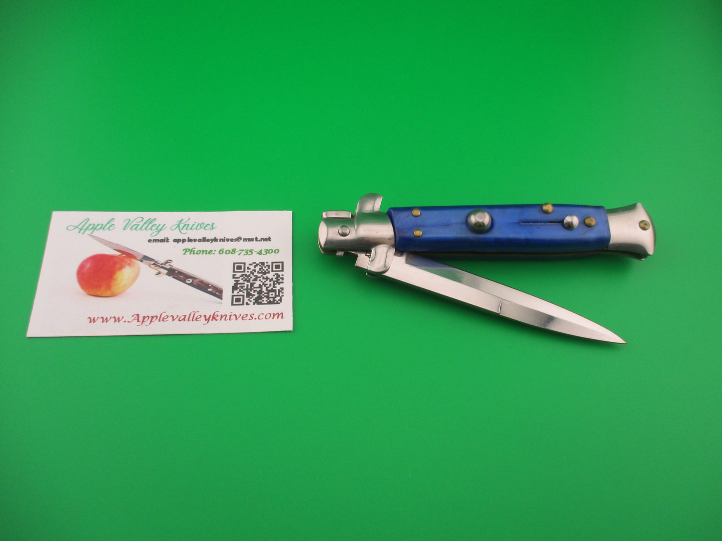 STAINLESS ITALY 22cm Italian Stiletto Blue Pearlex swivel bolster automatic knife