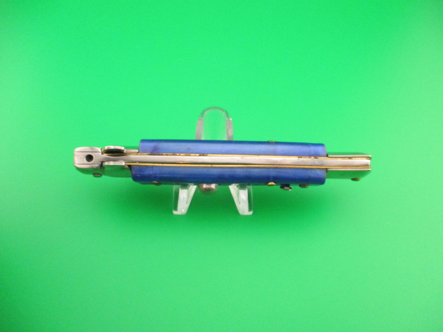 STAINLESS ITALY 22cm Italian Stiletto Blue Pearlex swivel bolster automatic knife