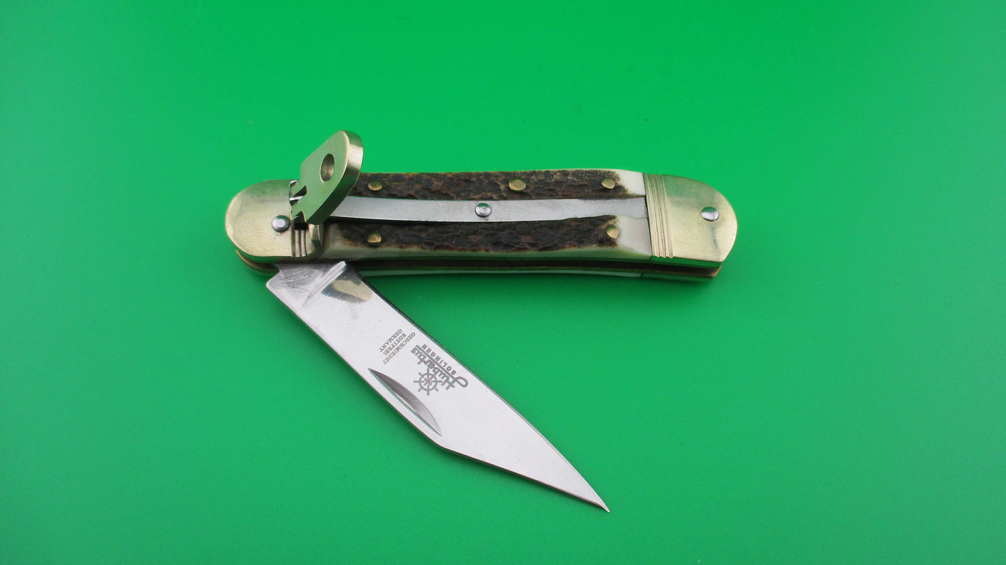z Hubertus Solingen 8cm German Lever Liliput Stag automatic knife
