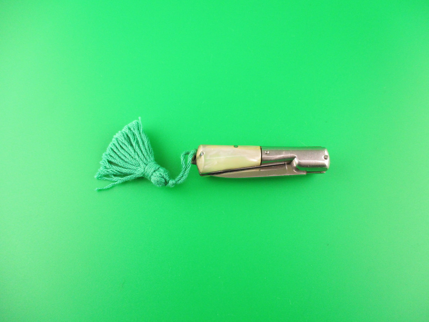 INOX 8cm Italian Mini Corsican Vendetta Pearlex Green Tassel 1960s Automatic knife
