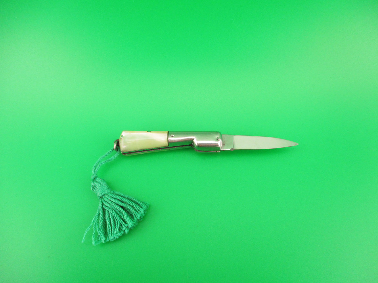 INOX 8cm Italian Mini Corsican Vendetta Pearlex Green Tassel 1960s Automatic knife
