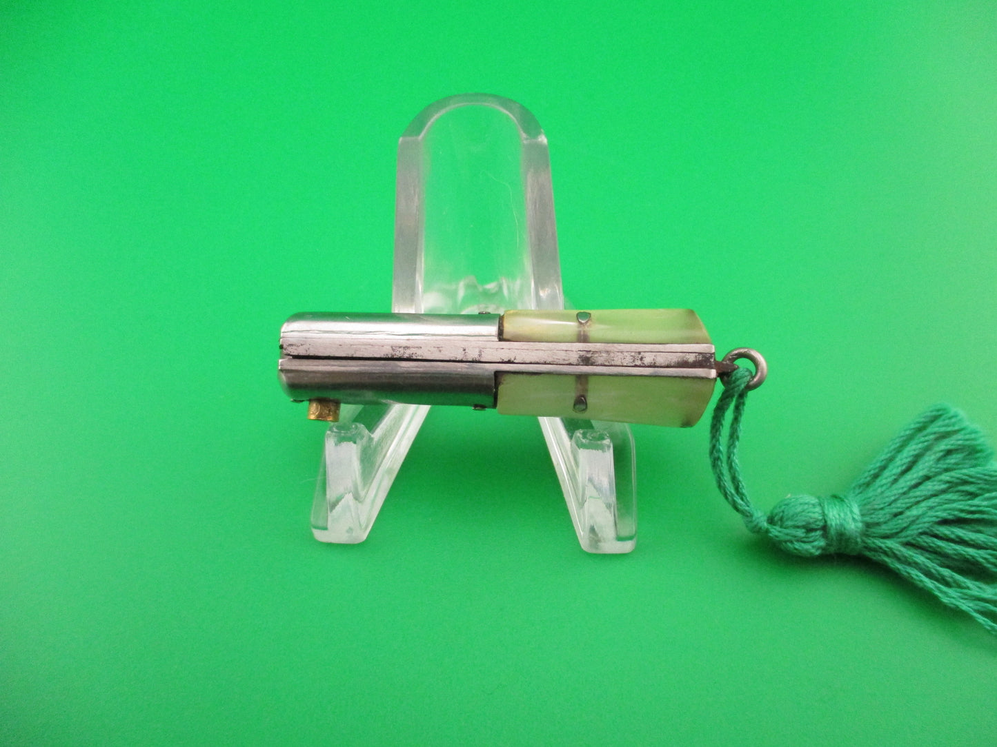 INOX 8cm Italian Mini Corsican Vendetta Pearlex Green Tassel 1960s Automatic knife