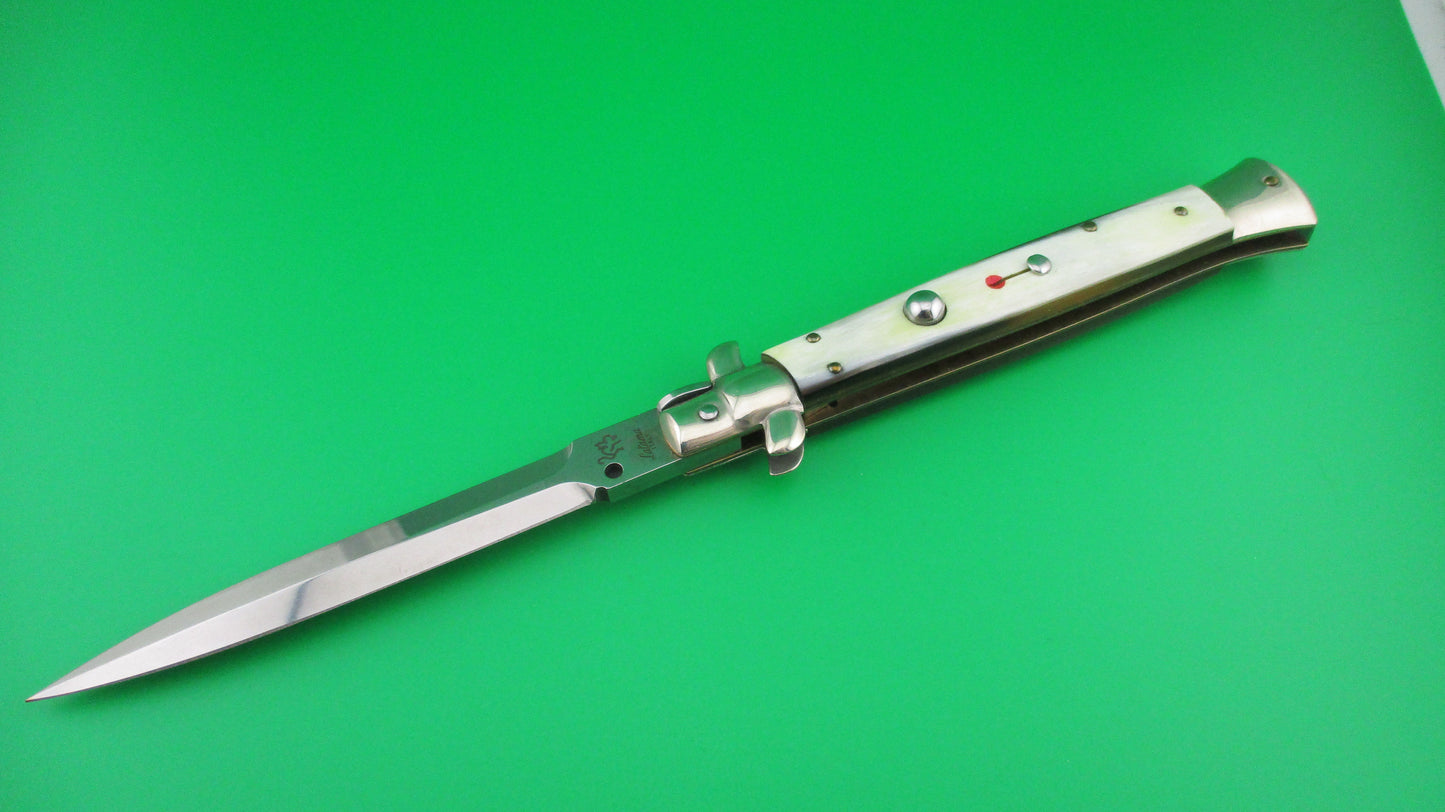 z Walts LATAMA Cat 28cm Italian stiletto Dagger Blade Honey Cream switchblade