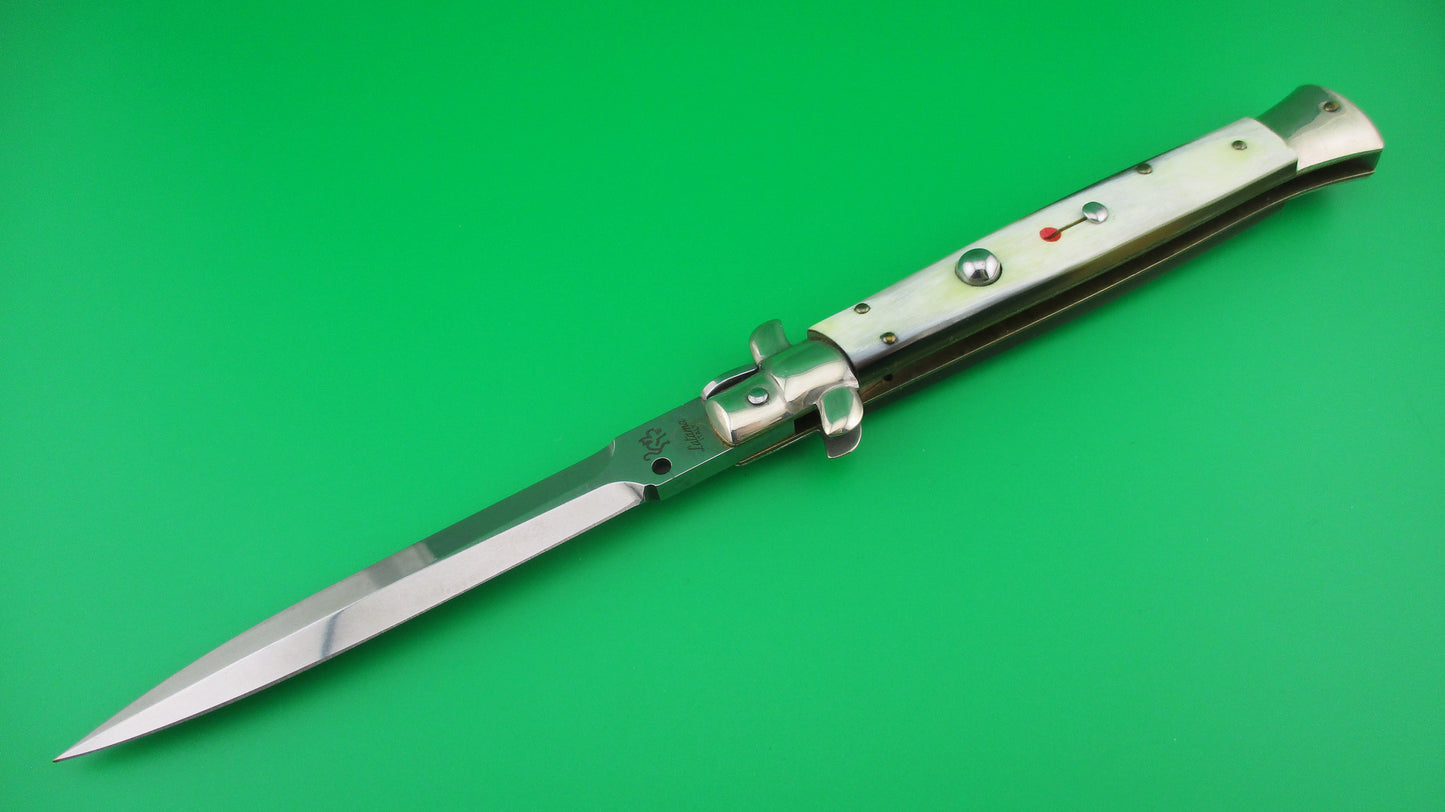 z Walts LATAMA Cat 28cm Italian stiletto Dagger Blade Honey Cream switchblade