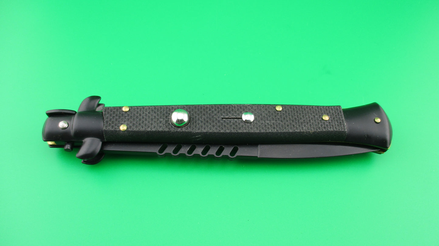 FRANK B 28cm Italian PROTOTYPE Black Mamba Stiletto Swivel bolster checkered automatic knife