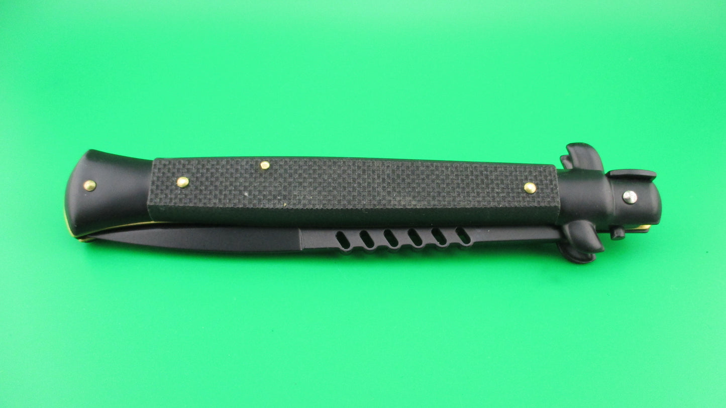 FRANK B 28cm Italian PROTOTYPE Black Mamba Stiletto Swivel bolster checkered automatic knife
