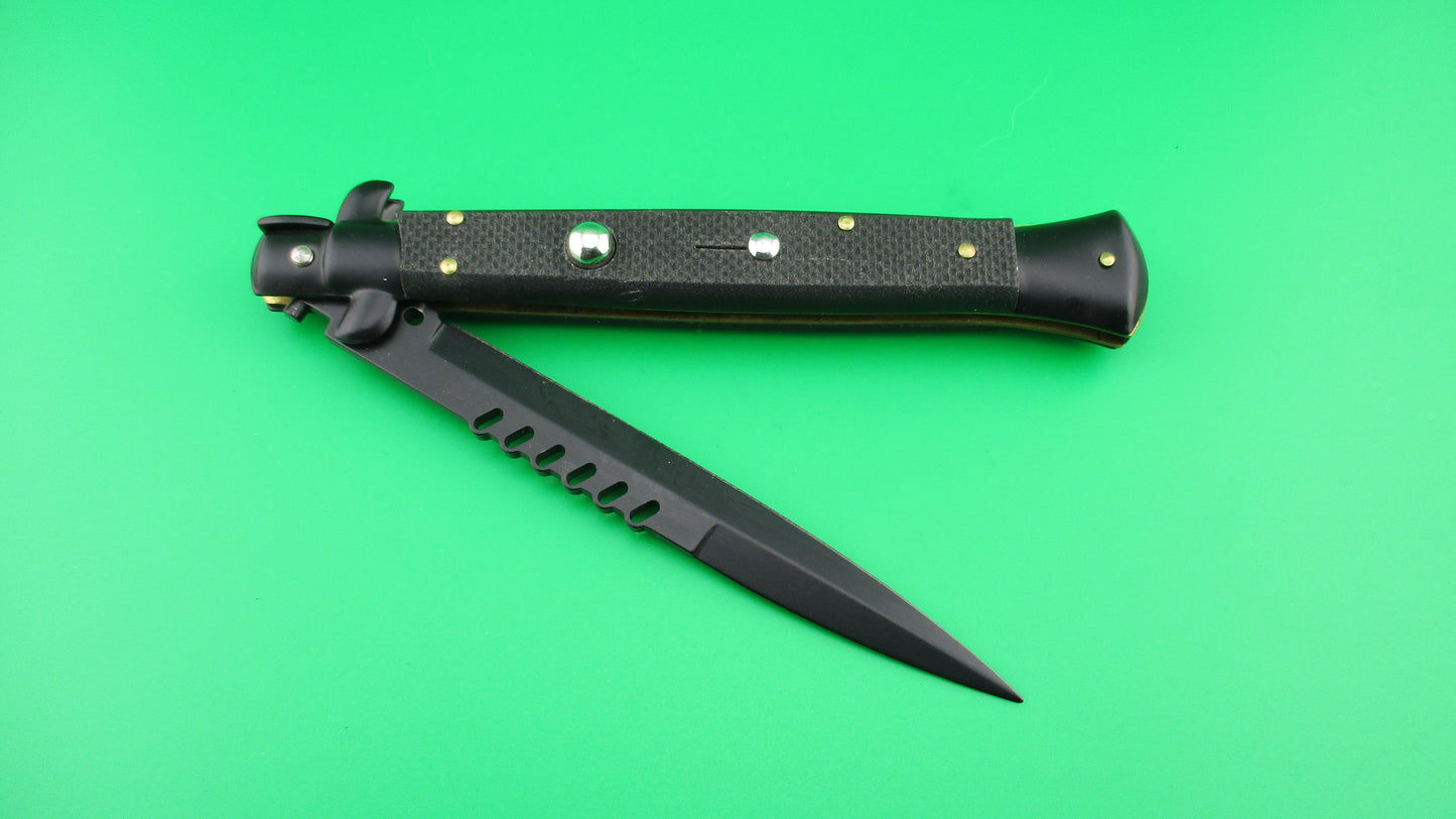 FRANK B 28cm Italian PROTOTYPE Black Mamba Stiletto Swivel bolster checkered automatic knife