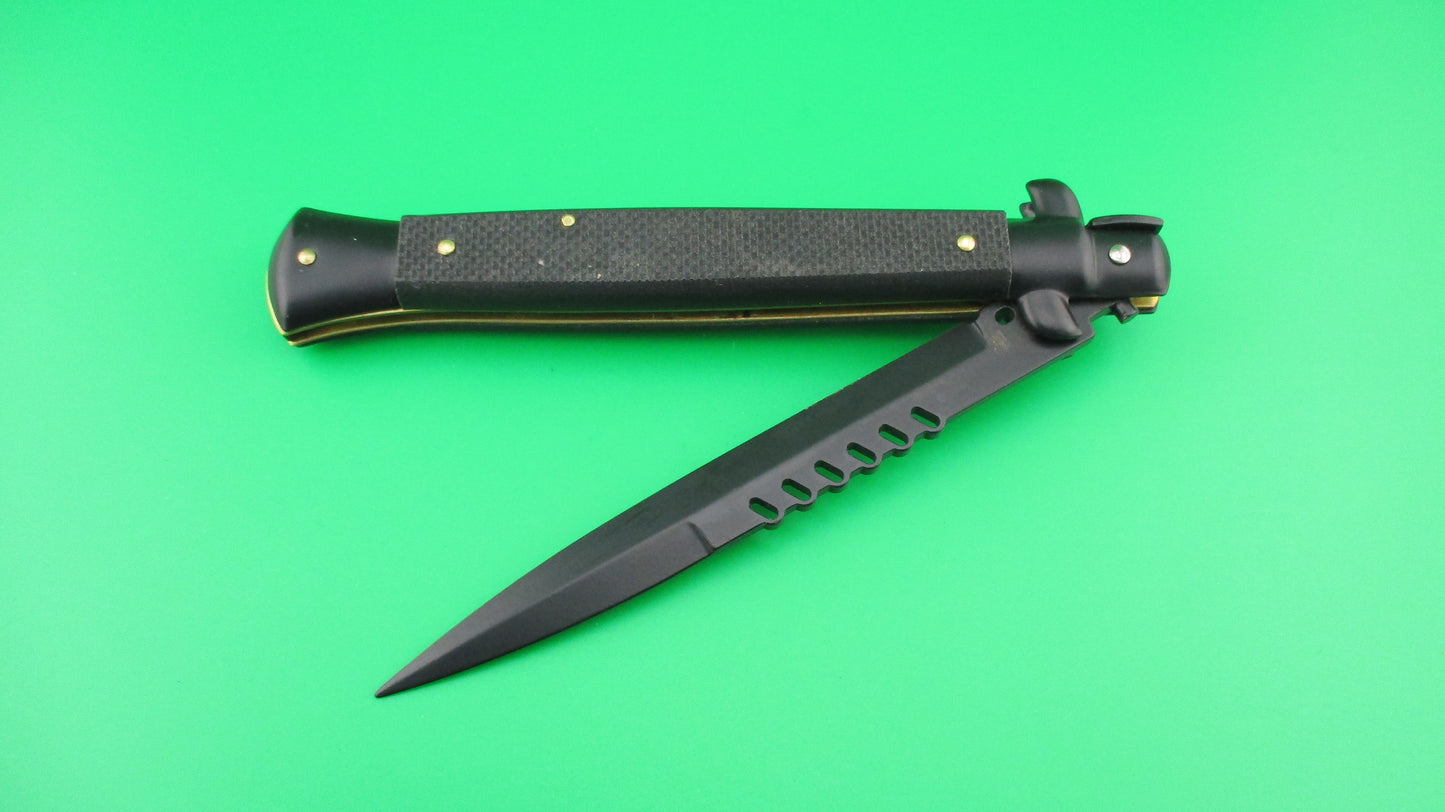 FRANK B 28cm Italian PROTOTYPE Black Mamba Stiletto Swivel bolster checkered automatic knife