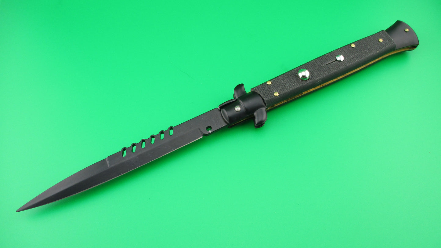 FRANK B 28cm Italian PROTOTYPE Black Mamba Stiletto Swivel bolster checkered automatic knife